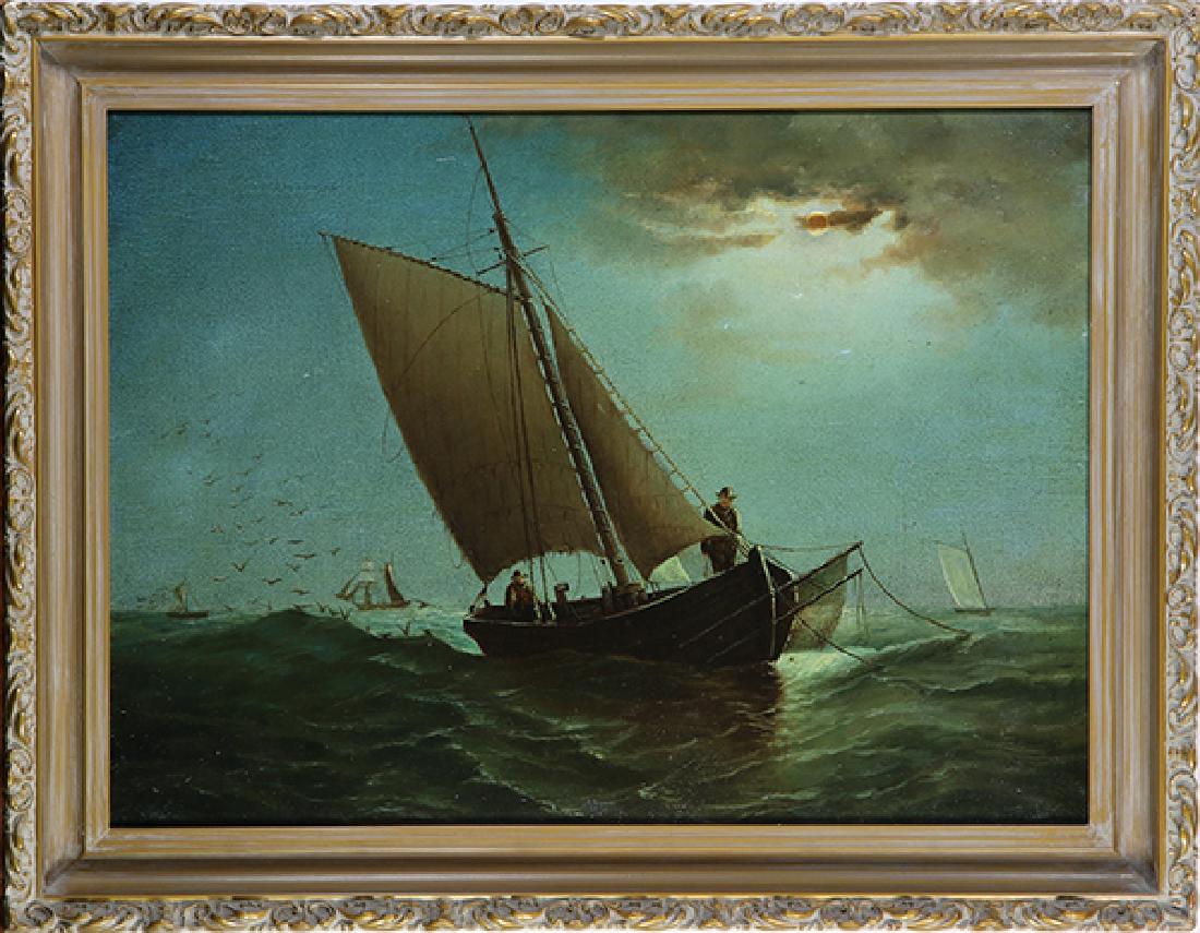 Painting, Ship: Continental School (20th century), Ship, oil on canvas, unsigned, overall (with frame): 20.25"h x 26.25"w