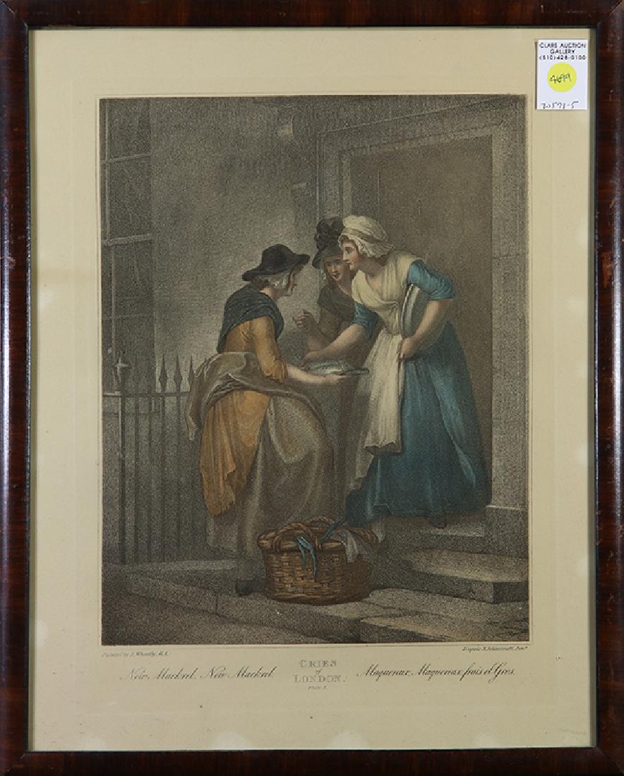 Cries of London, After Francis Wheatley: (lot of 7) After Francis Wheatley, (British, 1747-1801), "Cries of London" including plates 1, 2, 3, 4, 5, 9 and 11, hand colored engravings, published by Colnaghi & Co., London, England, largest over