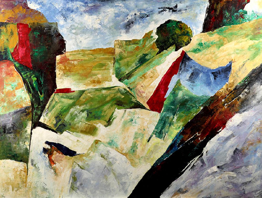 Painting, Ram Kumar: Ram Kumar (Indian, b. 1924), Untitled (Blue Cat), 2006, oil on canvas, signed and dated verso, canvas (unframed): 36"h x 48"w. Note: Color copy of original certificate of authenticity accompanies this