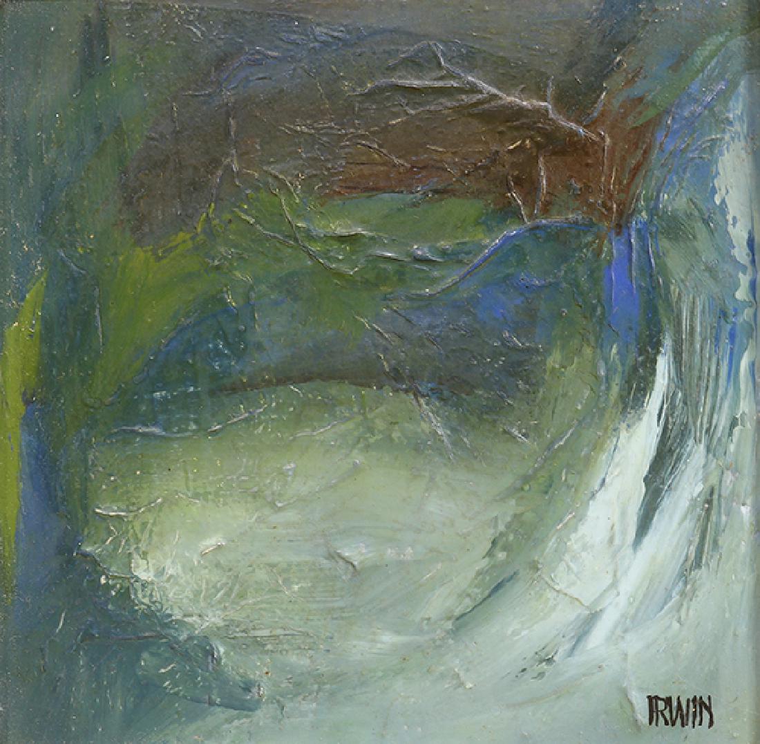 Painting, Attributed to Robert Irwin: Attributed to Robert Irwin (American, b. 1928), Untitled (Blue/Green/Yellow), oil on board, signed lower right, board: 6"h x 6"w, overall (with frame): 13"h x 13"w