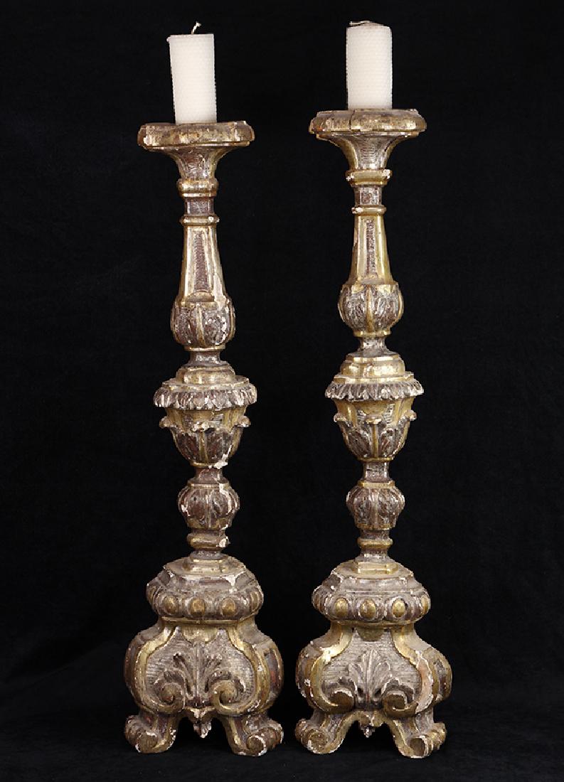 Pair of giltwood carved North Italian candle prickets (1 of 3)