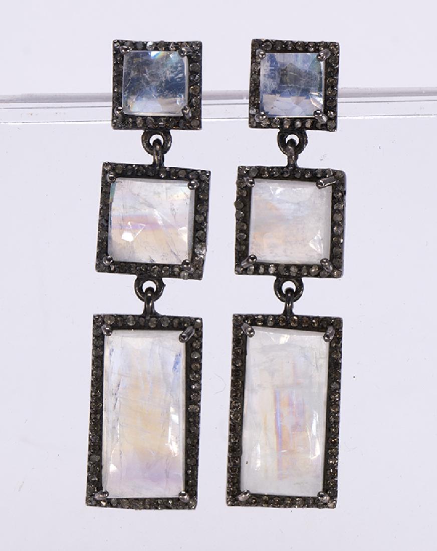 Pair of moonstone, diamond and silver earrings (1 of 4)