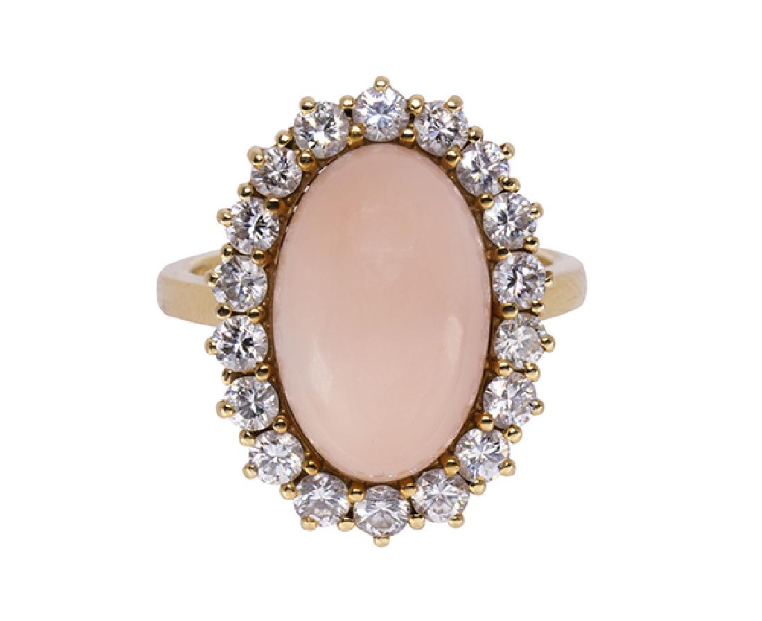 Coral, diamond and 18k yellow gold ring (1 of 3)