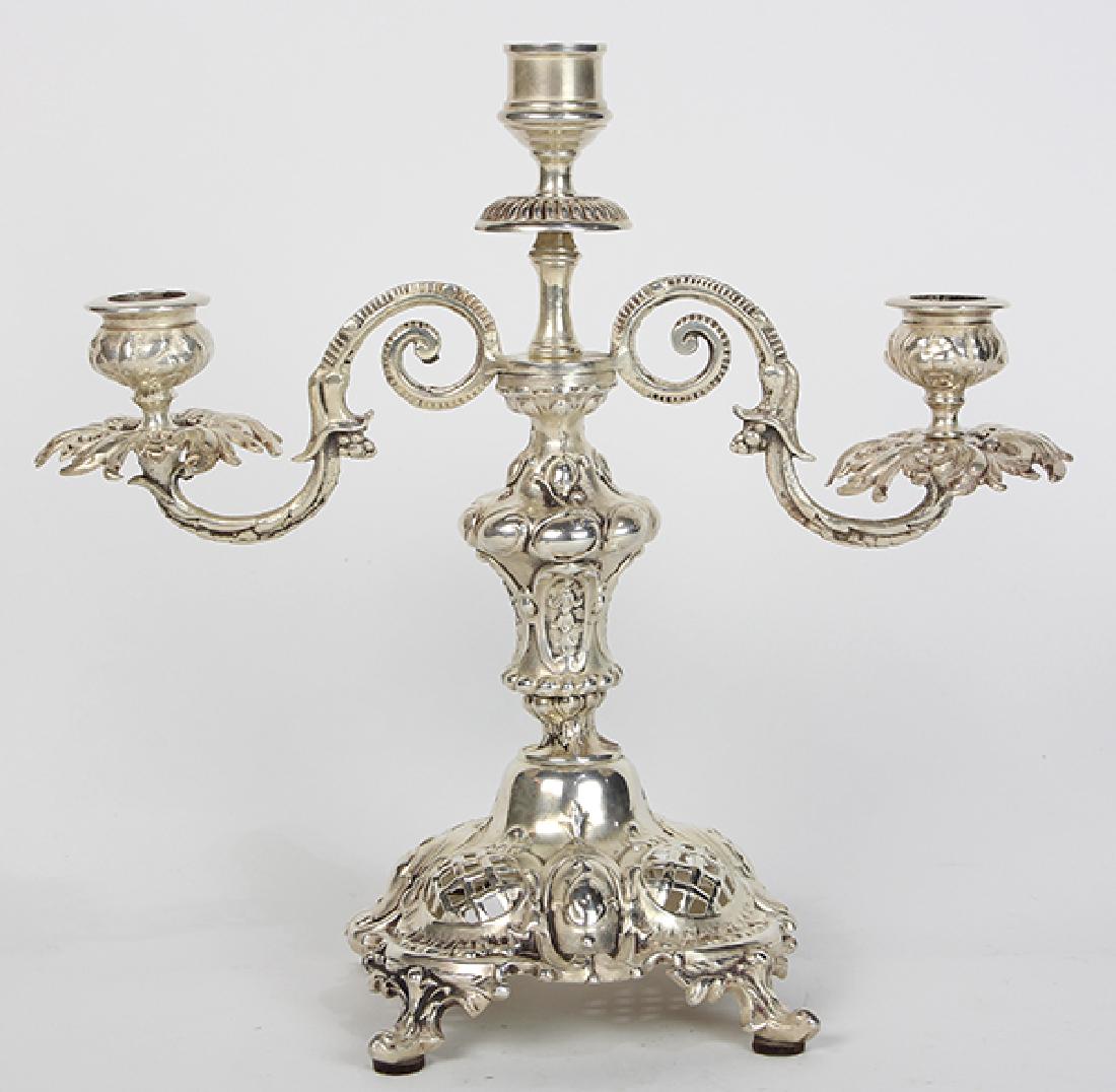 Continental sterling silver 3-light candelabra, (1 of 2)