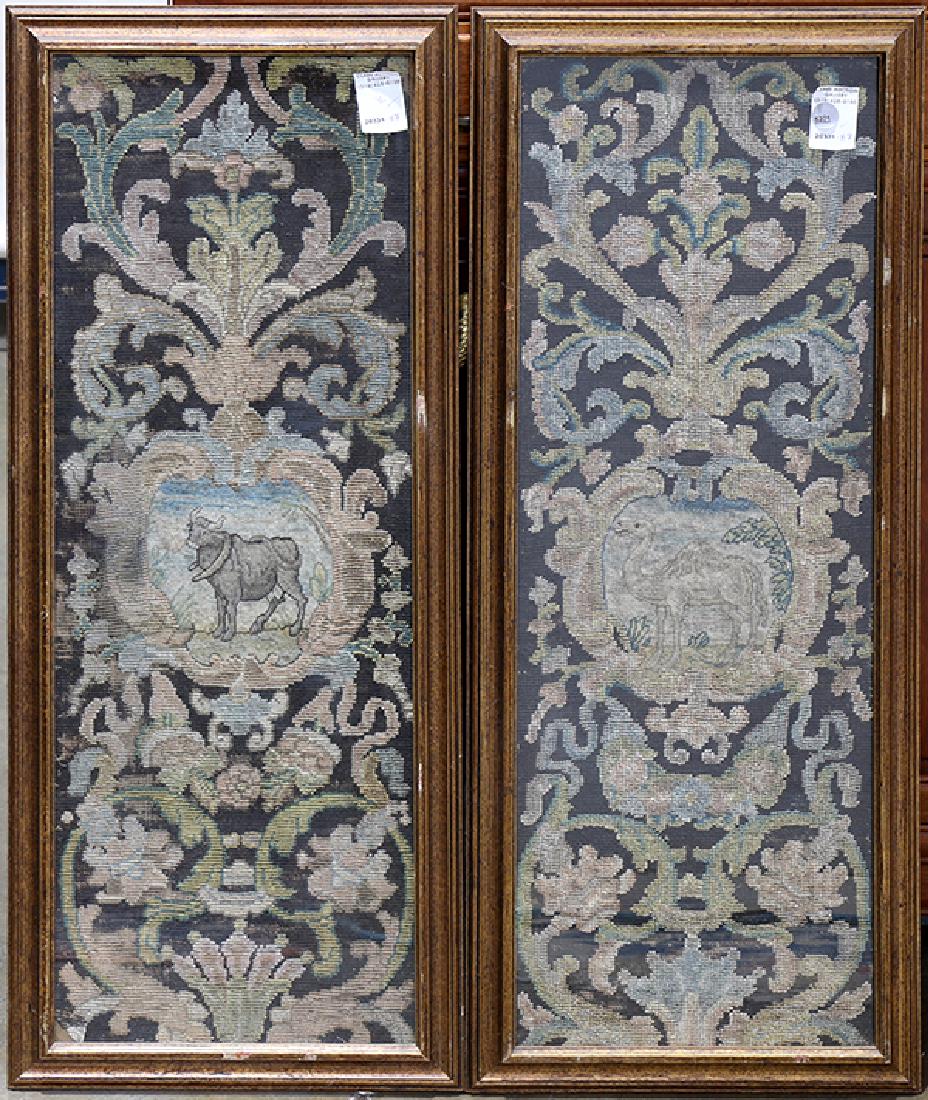 (lot of 2) Framed needlepoint group, each framed and (1 of 1)