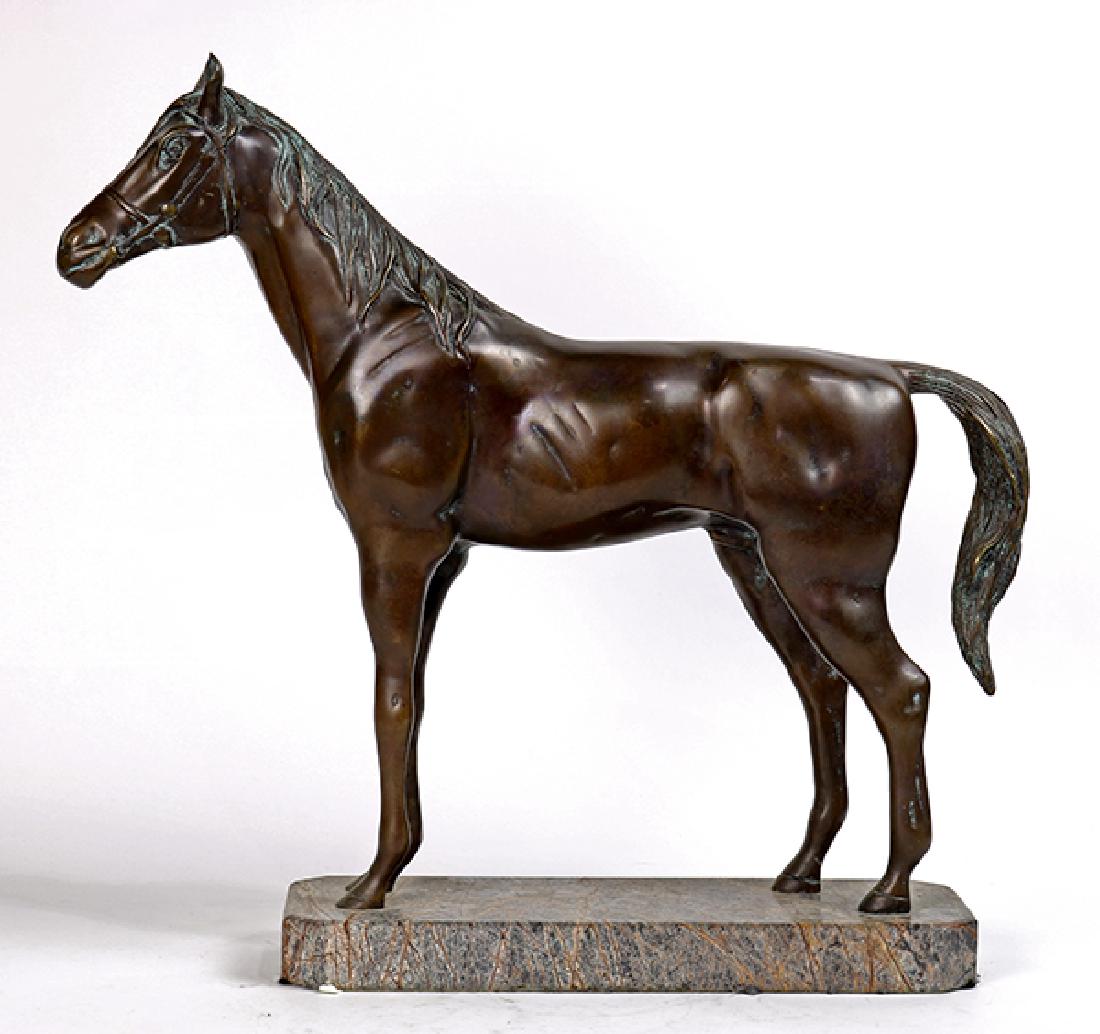 Patinated bronze sculpture of a horse, mounted on a (1 of 5)