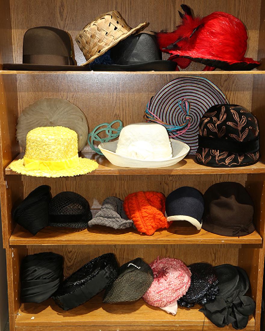 Four shelves of vintage ladies hats in a variety of (1 of 1)