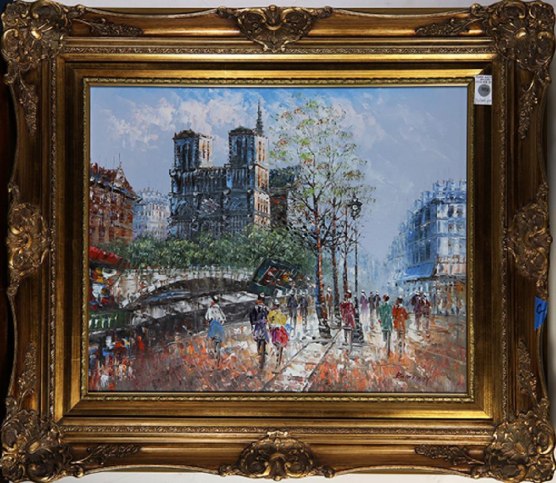 Painting, Parisian Street Scene with Notre Dame (1 of 1)