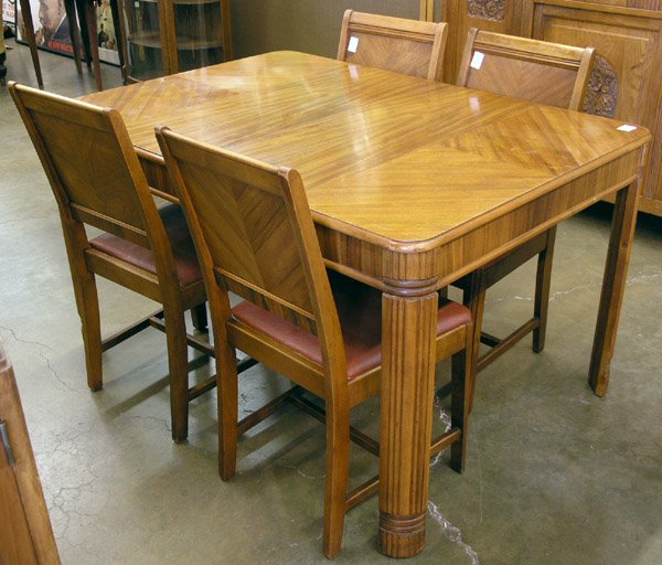 Art Deco dining set: Art Deco dining set, table and four chairs with matched veneers, table 54''l x 29''d x 29''h