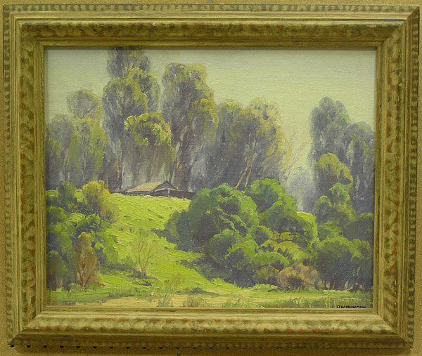 painting Darwin Duncan Californian: Framed oil on canvas, ''Arroyo View,'' by Darwin William Duncan (Californian, 1905-2002), signed lower right, titled verso, sight: 15 1/4''H x 19 1/4''W.