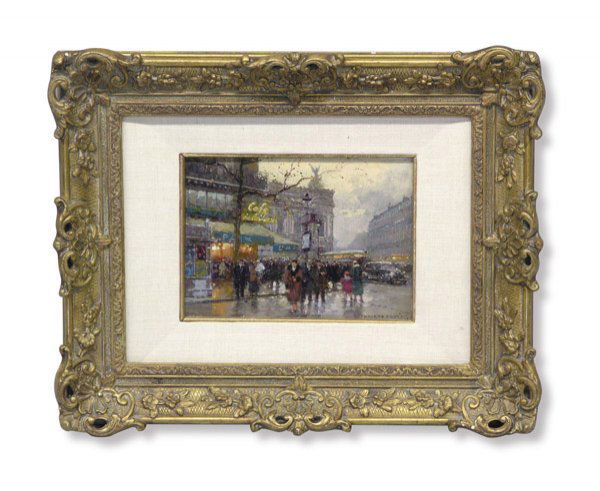 Painting Edouard Cortes French: Framed oil on board, ''Cafe de la Paix'' by Edouard Leon Cortes (French 1882-1969) signed lower right, sight: 6.25''H x 8.75''W. Provenance: David Klein, Klein Art Gallery, Los Angeles, California; To