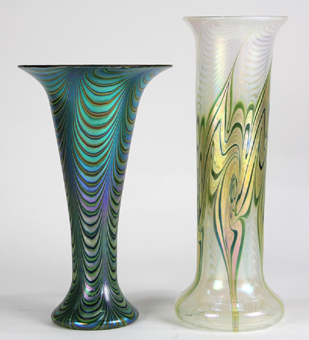 (lot of 2) Lundberg Studios irridescent art glass vases (1 of 6)