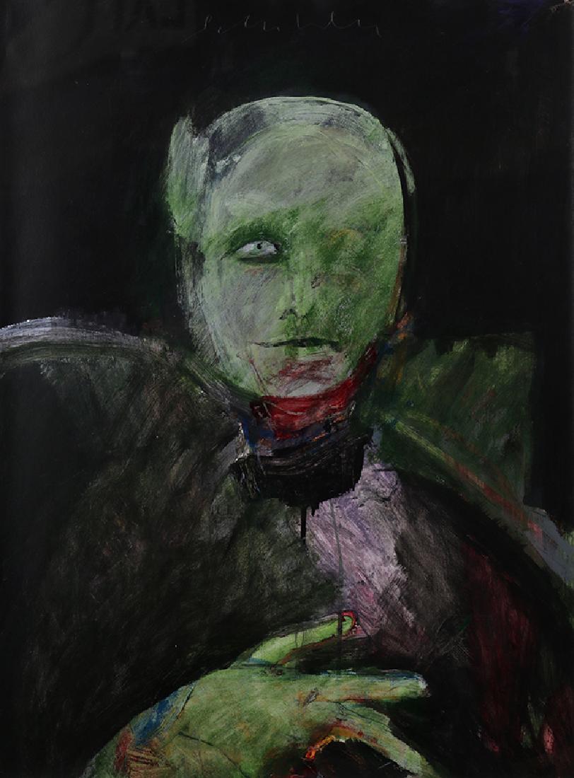 Painting, Fritz Scholder: Fritz Scholder (American, 1937-2005), "Grimnir," 1991, acrylic on paper, signed upper center, title label (Louis Newman Galleries) affixed verso, sheet: 30"h x 22"w, overall (with frame): 36.75"h x 28