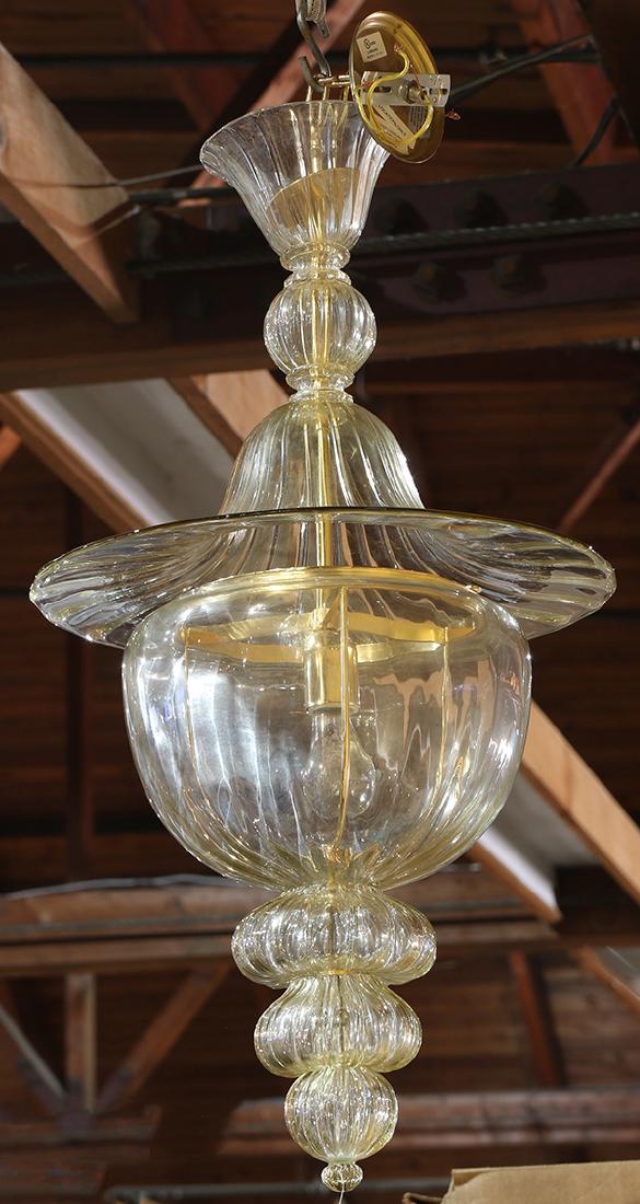 Venetian Murano hall fixture: Venetian Murano hall fixture, the custom fixture having a single light centering the blown tapered body, overall 40"h x 17"w