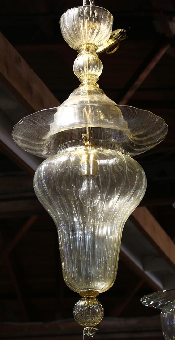 Venetian Murano hall fixture: Venetian Murano hall fixture, the custom fixture having a single light centering the blown tapered body, overall 42"h x 15"w