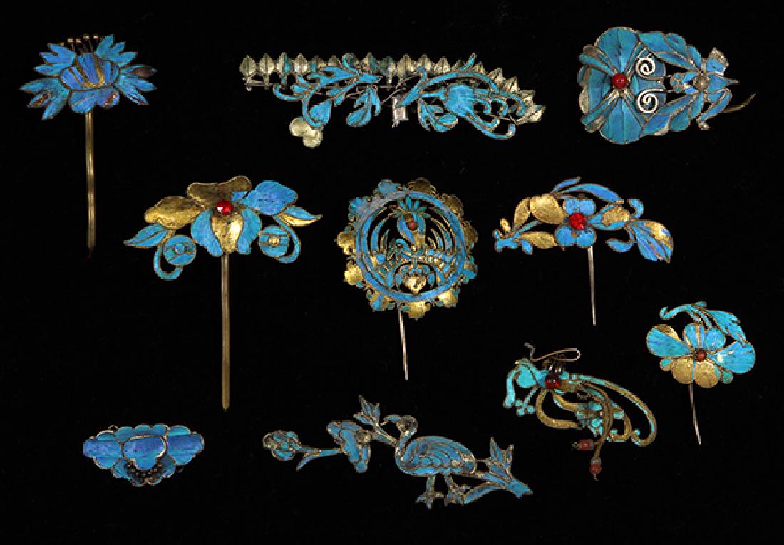 Chinese Kingfisher Feather Hairpins (1 of 2)