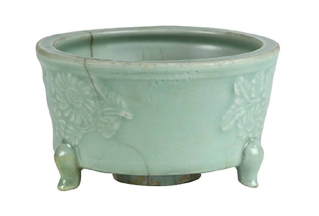 Chinese Celadon Glazed Censer, Flowers (1 of 3)