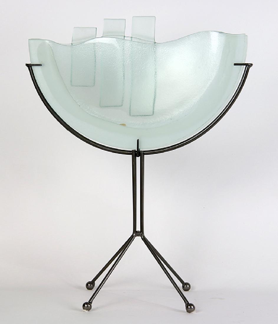 Nancy Mee decorative art glass vase, above an abstract (1 of 2)