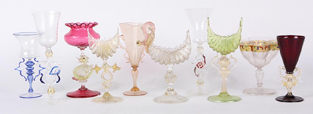 (lot of 10) Venetian glass vessel group, consisting of (1 of 5)