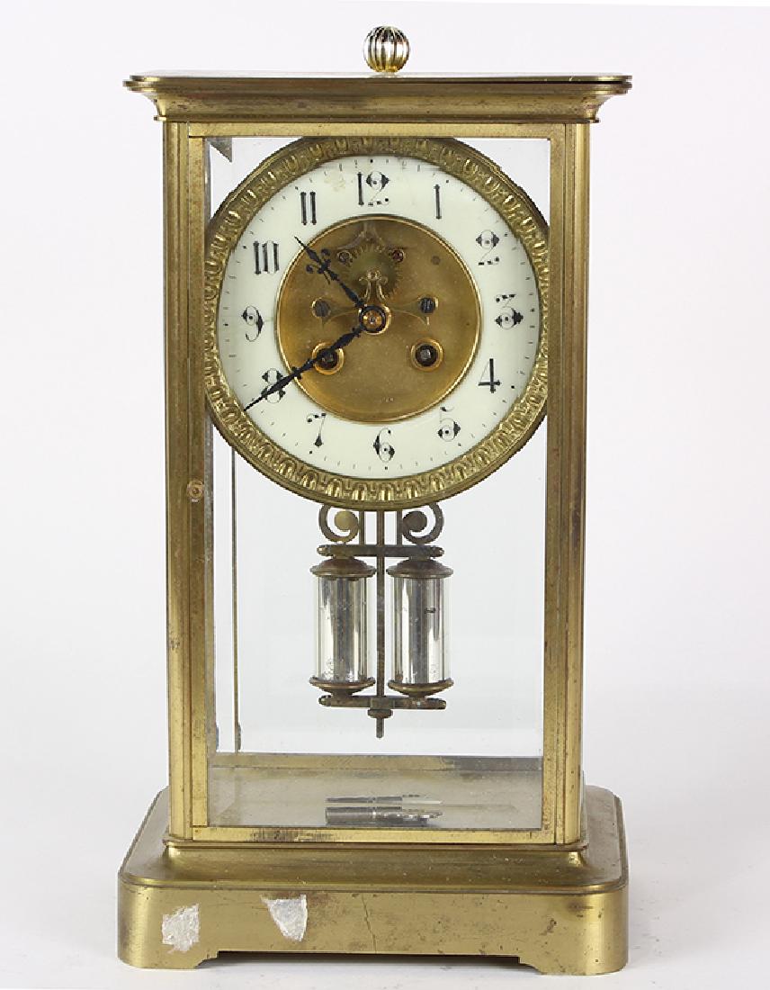 Brass mantle clock, the white enamel dial with Arabic (1 of 3)