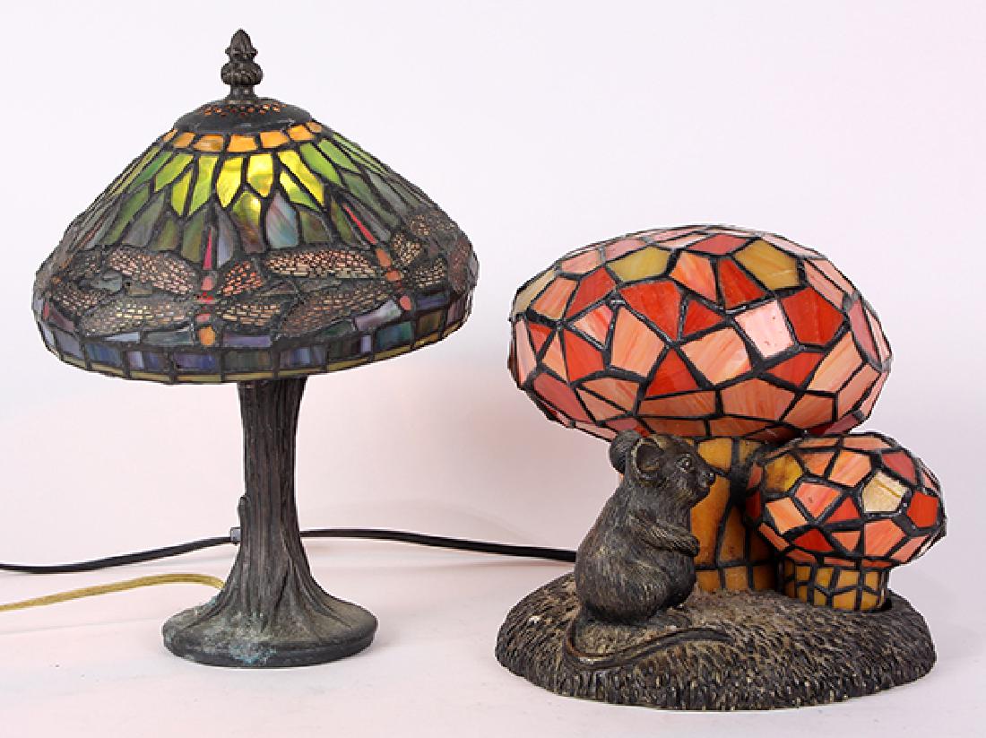 (lot of 2) Leaded glass table lamp group, consisting of (1 of 4)