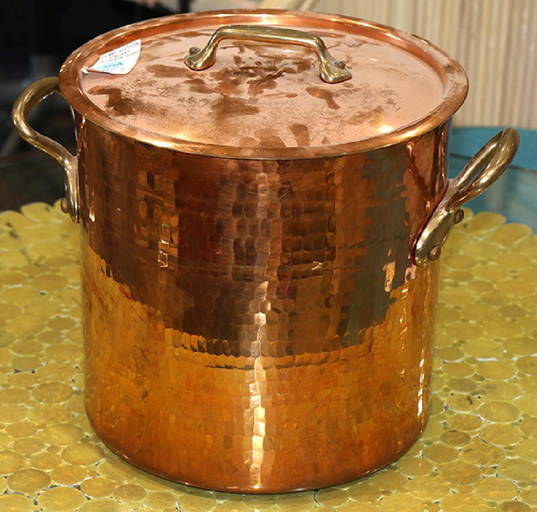 Large French Copper Stock Pot With Lid, Having A