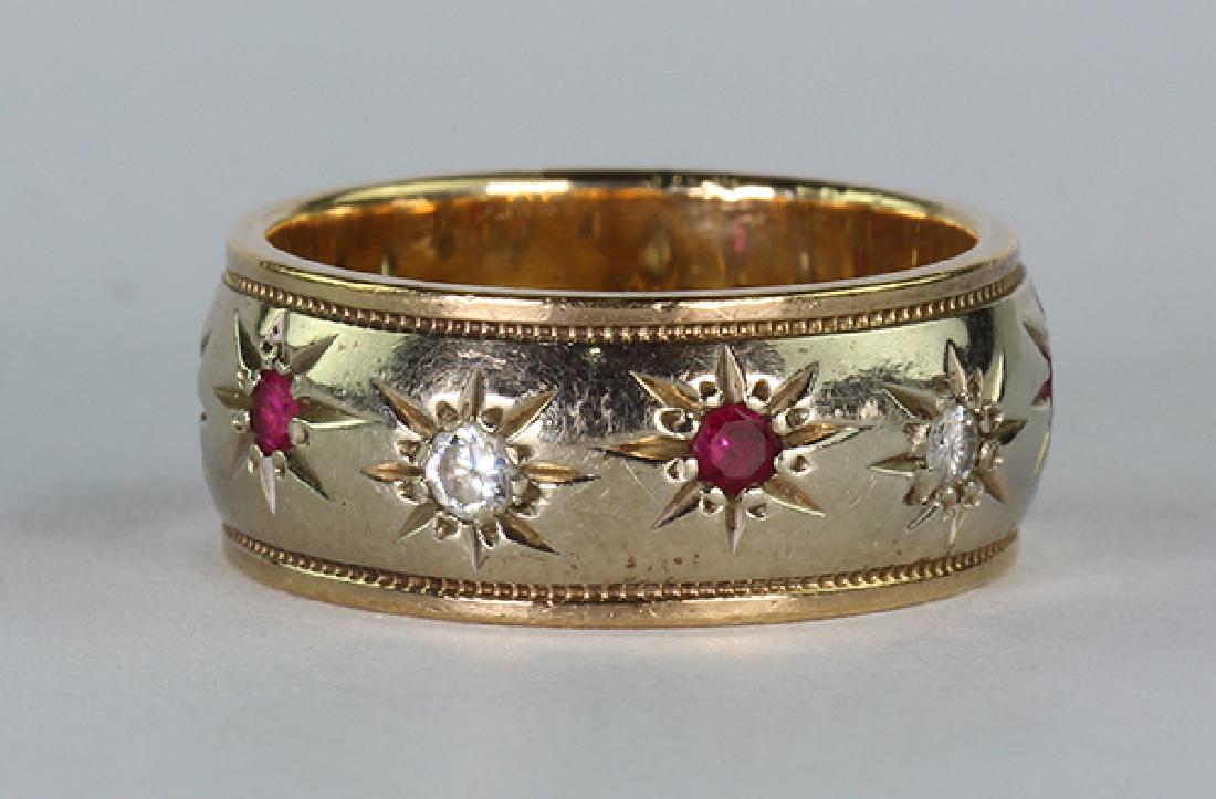 Diamond, synthetic ruby and 14k yellow gold ring (1 of 3)