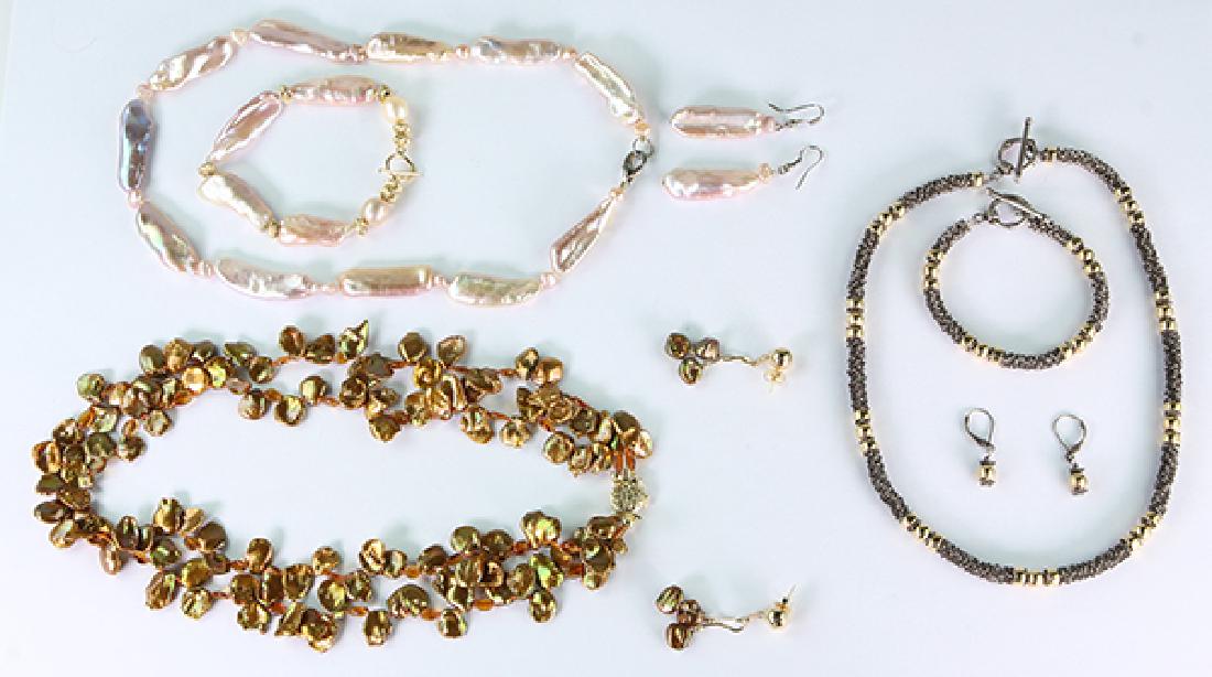 Collection of freshwater cultured pearl, amber, 14k (1 of 2)