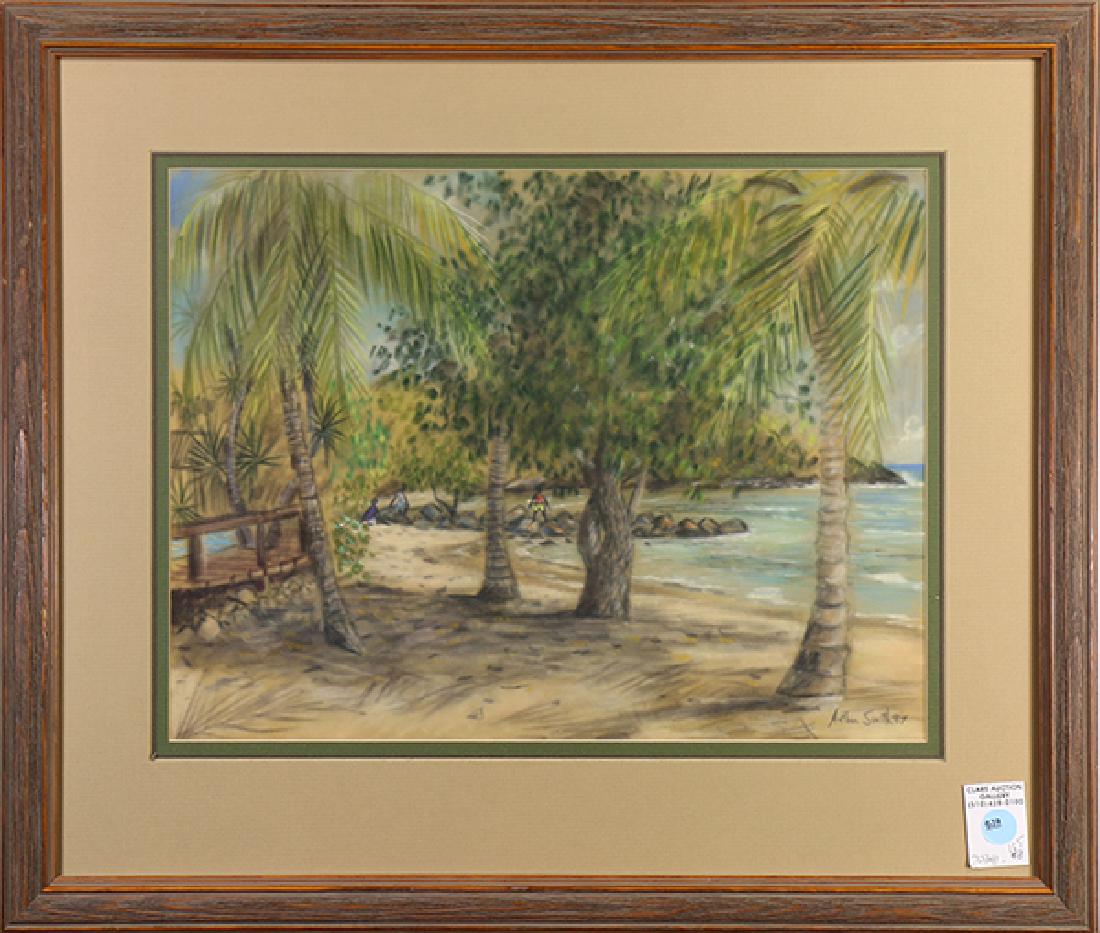 Painting, Arthur Smith: Arthur Smith (American, 20th century), Figures on the Beach in Bali, 1987, pastel on paper, signed and dated lower right, overall (with frame): 19.5"h x 23.25"w