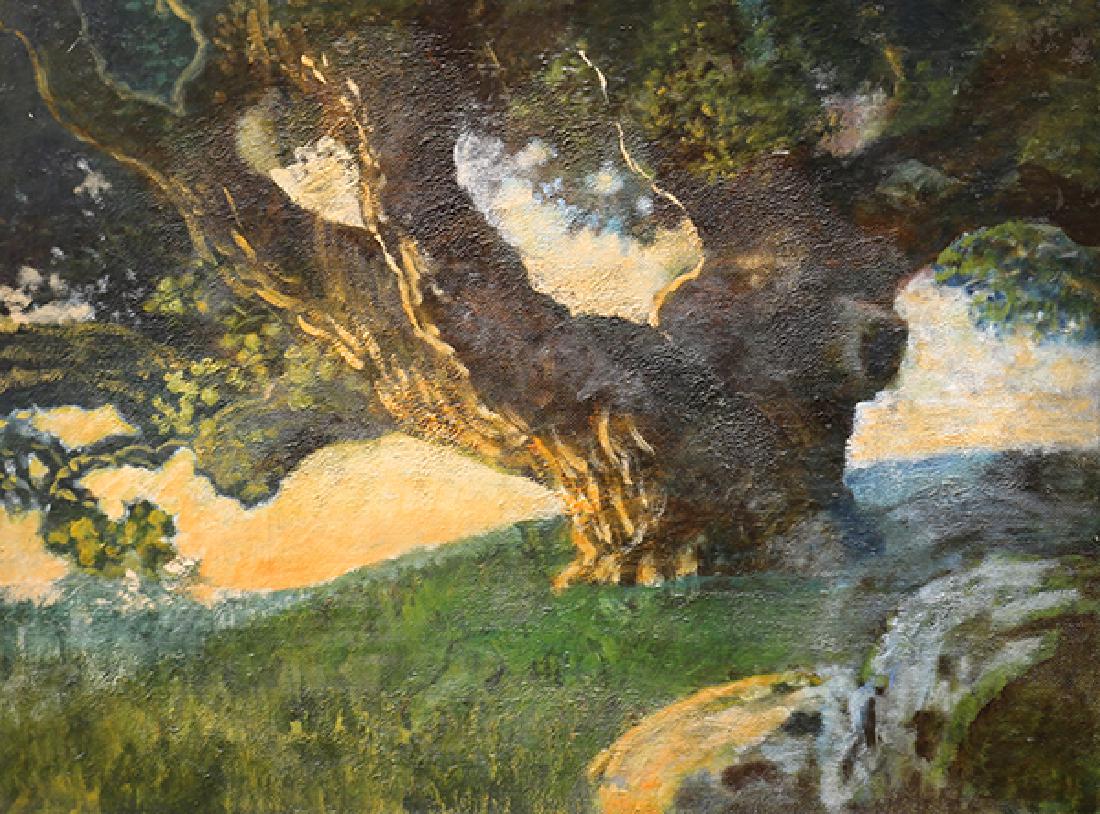 William Howell Bull (American, 1861-1940), Lone Oak At: William Howell Bull (American, 1861-1940), Lone Oak At Sunset, oil on board, possibly signed, artist placard affixed lower center, board: 24" h x 32"w