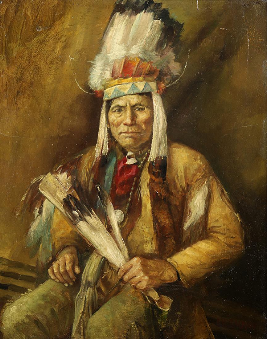 Painting, Joseph Henry Sharp: Joseph H. Sharp (American, 1859-1953), Chief, oil on panel, signed lower right, panel: 18.5"h x 15"w, overall (with frame): 23"h x 20"w. Provenance: Estate of Mervyn LeRoy, director of the film, "The