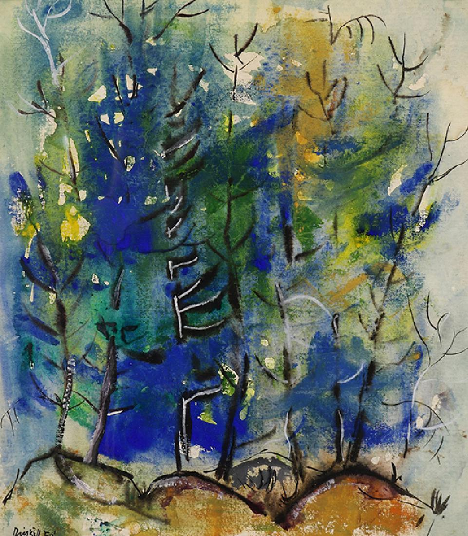 Watercolor, David Driskell: David Driskell (American, b. 1931), Untitled (Abstract Trees), 1960, watercolor and gouache on paper, signed and dated lower left, sight 14"h x 12.5"w, overall (with frame): 25.5"h x 21.75"w