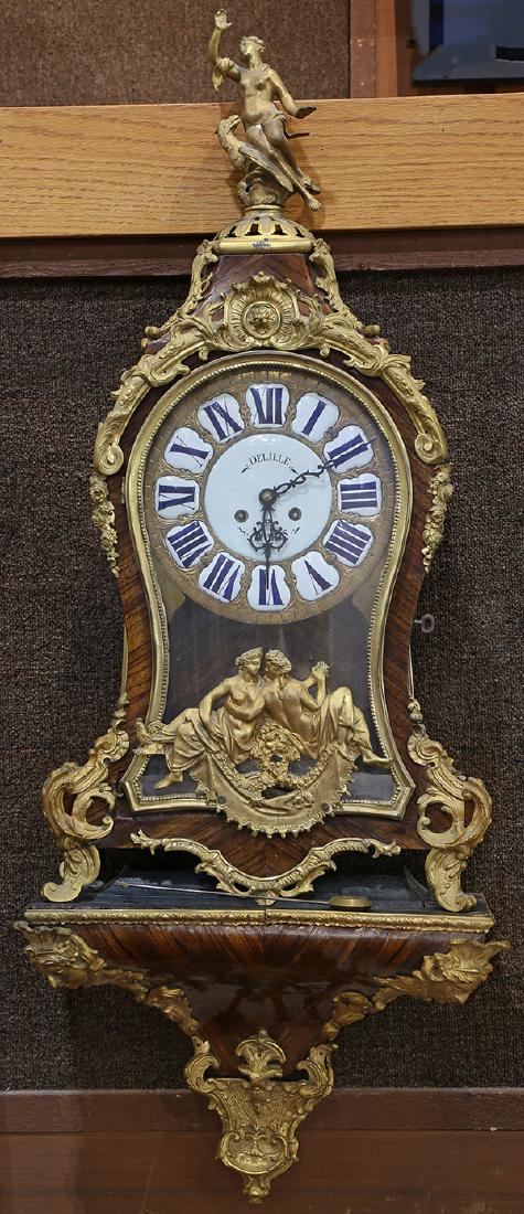 Louis XV style bronze mounted mantle clock, marked (1 of 4)