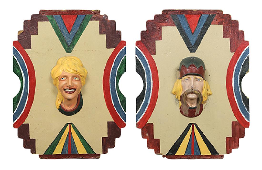 (lot of 2) Allan Herschell carousel panels, each having (1 of 3)