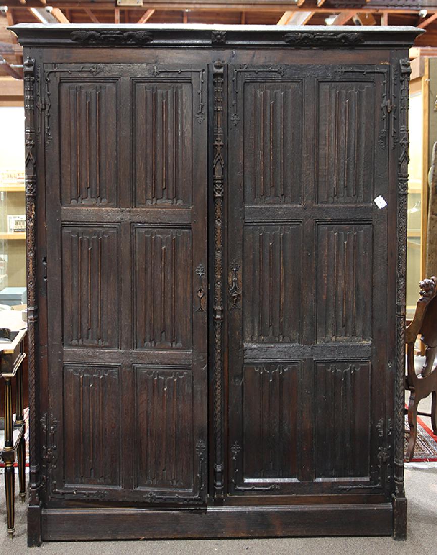 Continental Gothic oak linen press circa 1860, possibly (1 of 3)