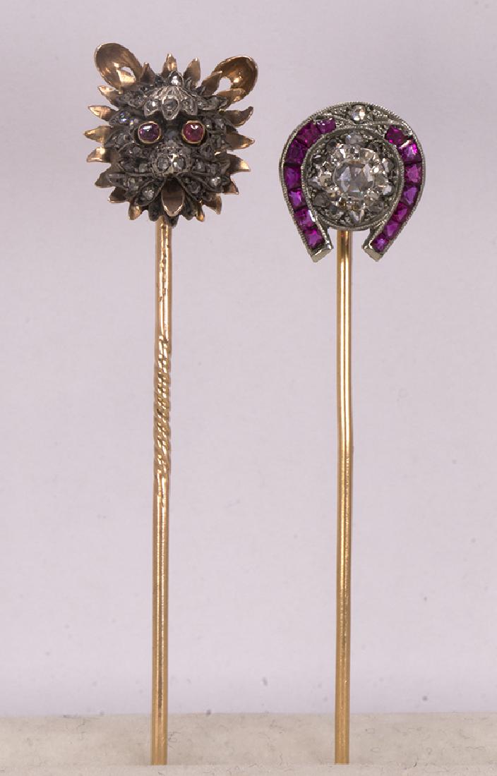 (Lot of 2) Diamond, ruby, synthetic ruby, 14 yellow (1 of 2)