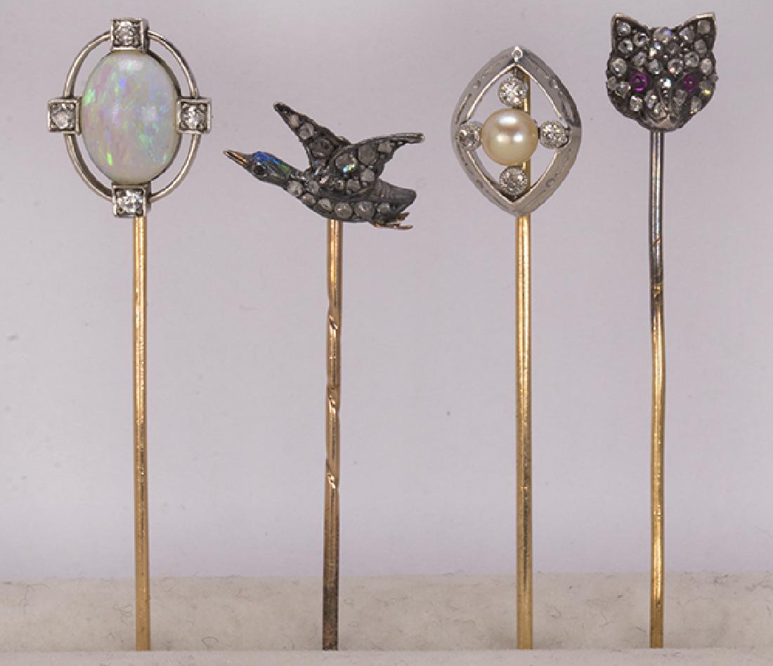 (Lot of 4) Diamond, opal, cultured pearl, platinum, (1 of 3)