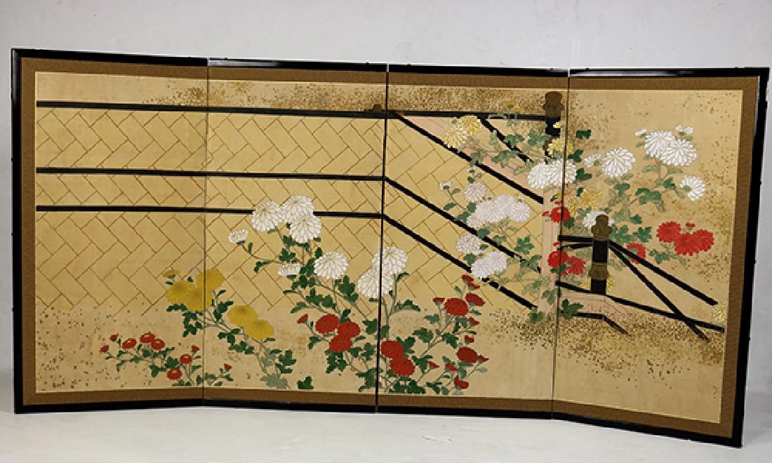 Japanese Four-panel Byobu Screen, Chrysanthemums, Meiji (1 of 3)