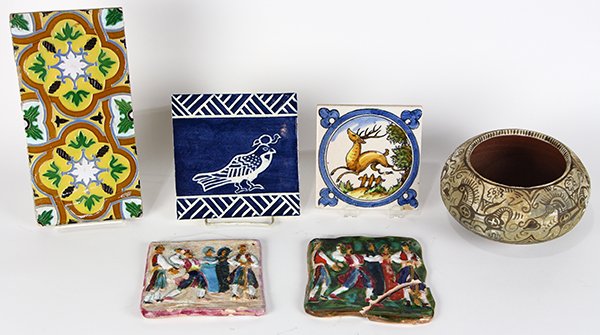 (lot of 6) Continental painted ceramic tile and vessel (1 of 7)