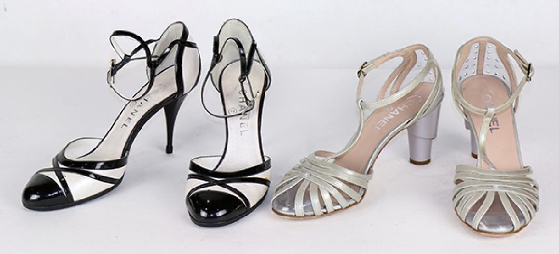 Two pairs of Chanel ankle strap heels, consisting of a (1 of 3)