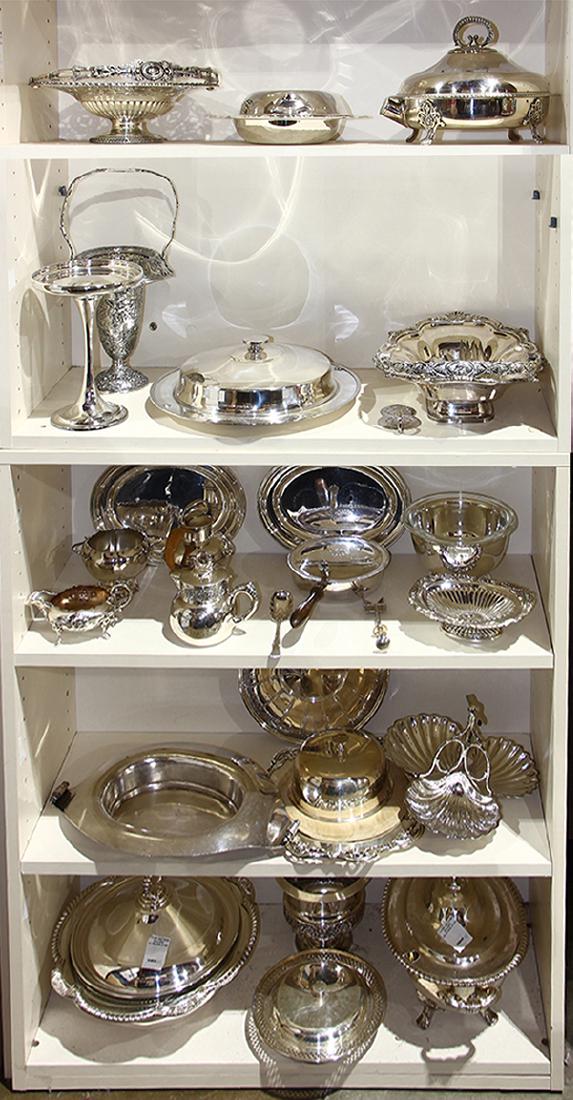 Five shelves of silver plate table articles, including (1 of 1)