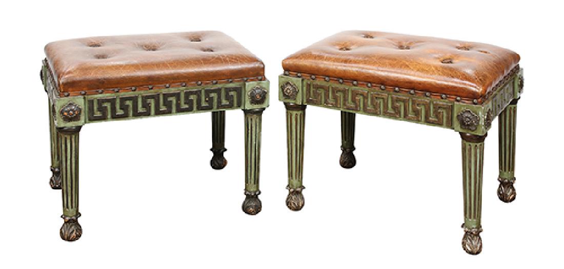 Pair of Italian Neoclassical style leather benches (1 of 4)