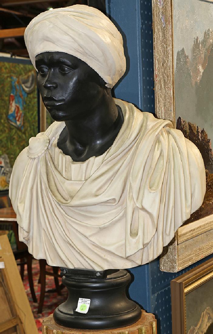 Continental figural carved wood and composite bust, (1 of 3)