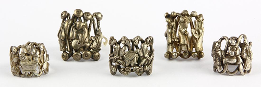 (Lot of 5) Chinese silver puzzle rings (1 of 3)