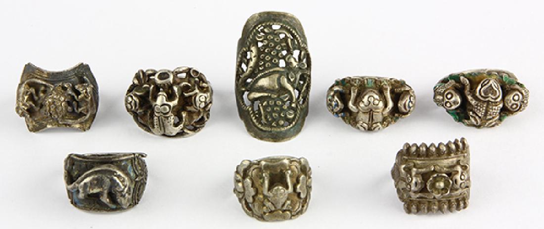 (Lot of 8) Chinese silver animal rings (1 of 2)