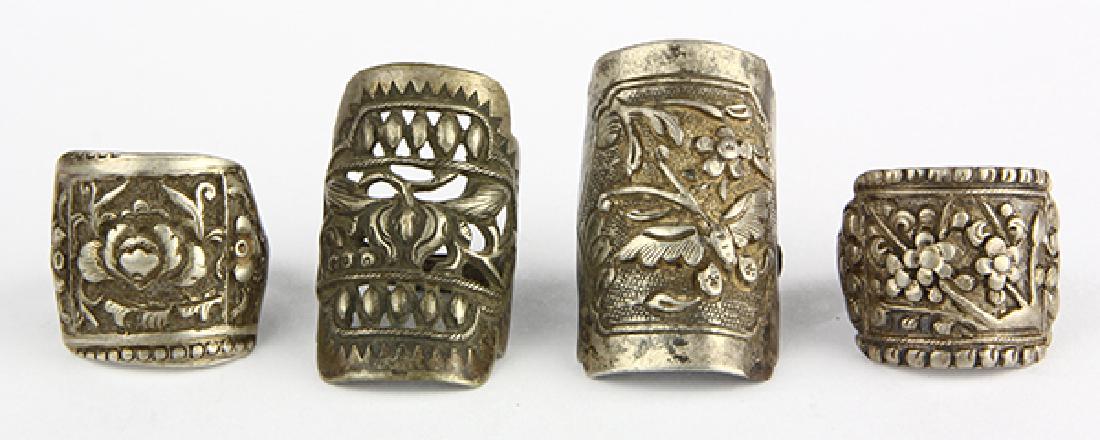 (Lot of 4) Chinese silver flower rings (1 of 3)