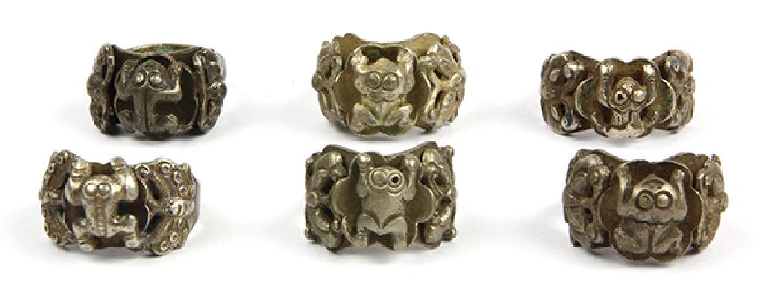 (Lot of 6) Chinese silver frog rings (1 of 3)