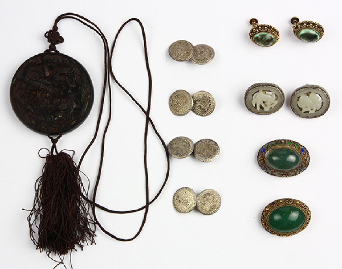 (Lot of 7) Chinese multi-stone enamel, wood and silver (1 of 2)