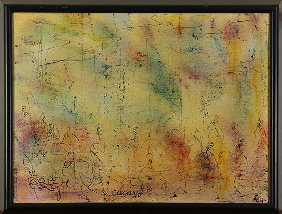 Paintings, Pascal Cucaro: (lot of 2) Pascal Cucaro (American, 1915-2004), Portrait of a Man & Abstract Crowd, oils on canvas, each signed, largest overall (one framed): 14"h x 17.5"w