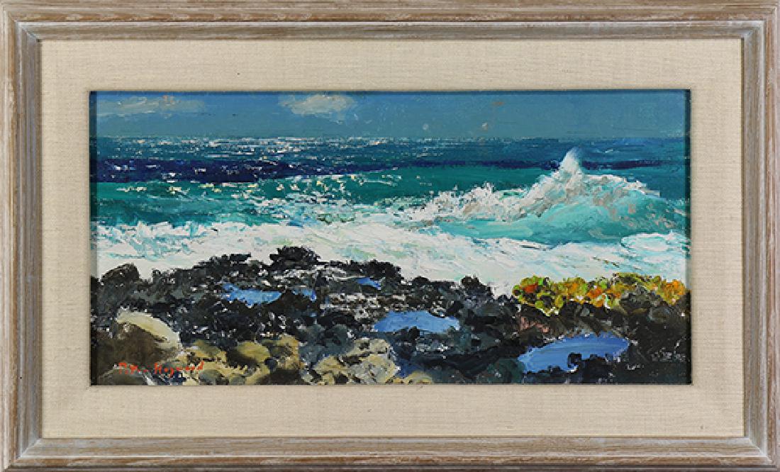 Painting, Peter Hayward: Peter Hayward (American, 1905-1993), Hawaiian Coast, oil on canvas board, signed lower left, largest overall (with frame): 23"h x 27.25"w